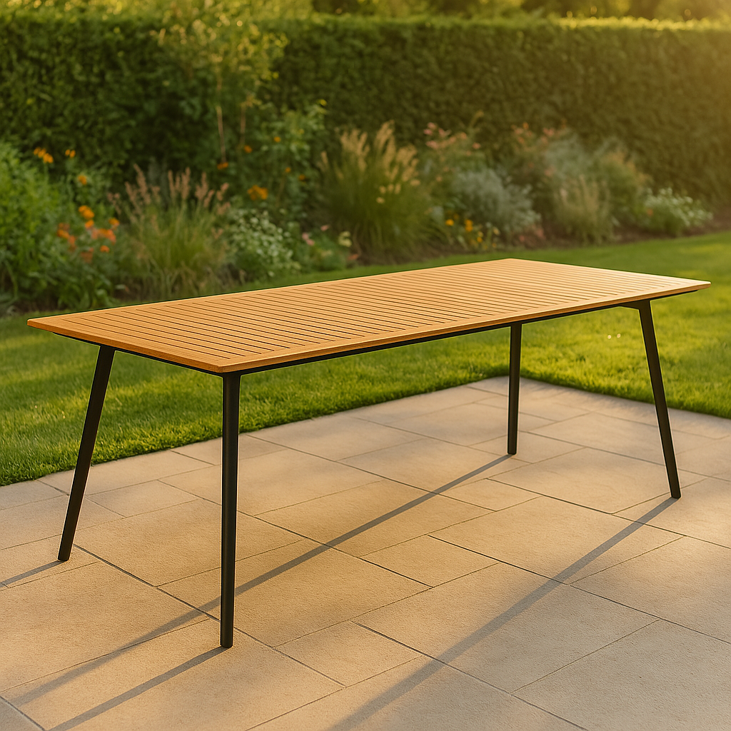 House Nordic Eettafel Cleveland – 220 cm – Teakhout met Zwart Metalen Onderstel